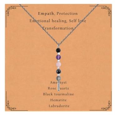Imagem de Gracayfr Colar De Proteção Empática, Ametista, Quartzo Rosa, Turmalina Negra, Hematita, Labradorita, Pedra Natural, Cristal Cura, Espiritual, Feminino, Prata Vertical