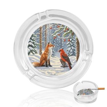 Imagem de Cinzeiro de vidro de cristal de raposa de neve, cinzeiro redondo para fumar de vidro resistente, portátil, decorativo, moderno, para uso em casa, escritório, interior, exterior, pátio