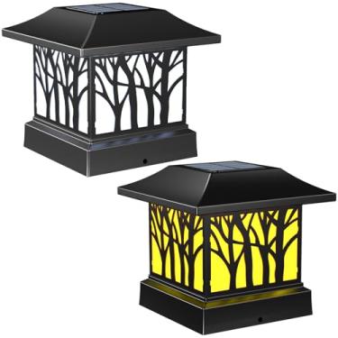 Imagem de Viewsun Pacote com 2 lâmpadas de poste solares, tampa movida a energia solar com 4 modos de iluminação à prova d'água decorativa para decoração de terraço ou jardim, serve para postes de vinil de