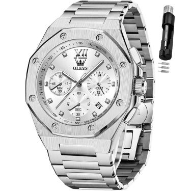 Imagem de Relógio OLEVS Silver Chronograph Luxury Dress para homens