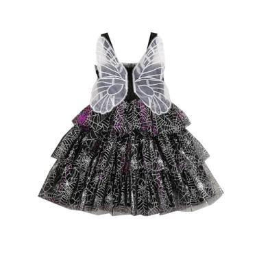 Imagem de Fantasia infantil de Halloween, sem mangas, tule, franzido, tutu com asa de borboleta, vestido de festa de aniversário, roupa B-preta
