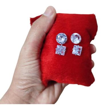 Imagem de Kit 2 pares de brincos grande aço inox brilho eterno ponto de luz zirc