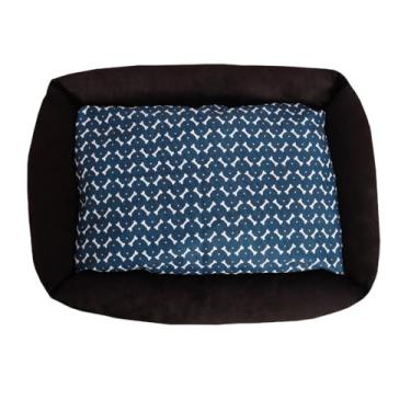 Imagem de Cama Caminha Pet Cachorro Gato Lavável Com Ziper e Colchonete Média 70 x 50 cm Grande 100 x 87 cm (Preto Ossinho, Grande)