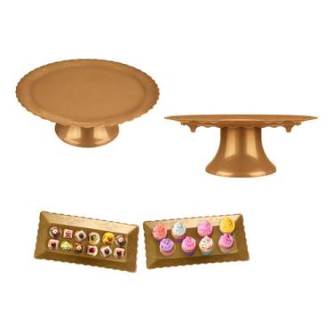 Imagem de Kit Decoração Festa: Boleira, Bandeja Para Mesa - Magno, Dourado