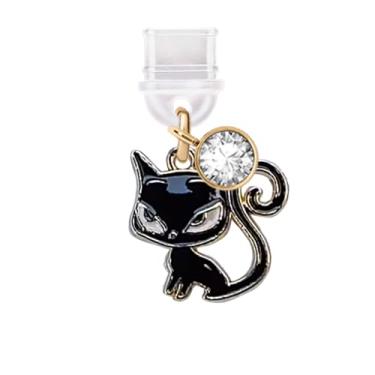 Imagem de ELISE & FONDA TP789 Tipo-C porta de carregamento plugue antipoeira pequeno gato gatinho pingente de celular para iPhone 15/16/Samsung/OnePlus/Xiaomi/oppo telefones Android (preto)