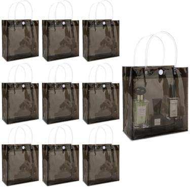 Imagem de MAQIHAN Sacos de presente de PVC transparente com alças - 9 peças mini sacolas transparentes 14 x 16 cm sacolas de plástico reutilizáveis para brindes de festa, presentes de casamento, presentes de