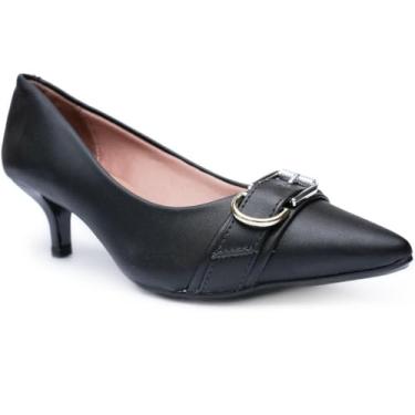 Imagem de Scarpin Vizzano Salto Médio Bico Fino Fivela Feminino - Preto - 37