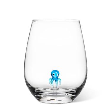 Imagem de Abbott Collection Taça de vinho cálice sem haste com ícone de polvo - Taça, azul/transparente, 11,4 cm A (567 g)