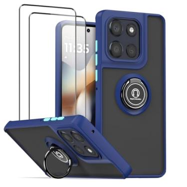 Imagem de QUIETIP Capa compatível com Motorola Moto G56 5G com protetor de tela, TPU + anel magnético de policarbonato rígido, capa de suporte para carro, azul