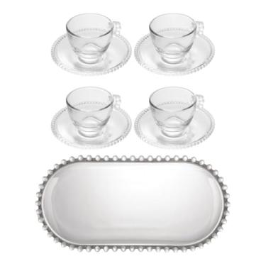 Imagem de Conjunto Café Da Manhã 4 Xícaras De Café 80ml Com Pires e Travessa de Servir