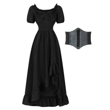 Imagem de Fantasia renascentista feminina Milkmaid Cottage Core Ren Faire vestido vitoriano vintage camponês medieval Chemise vestidos, Preto, M