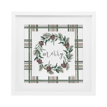 Imagem de Stupell Industries Merry Wreath on Green Plaid White Framed Print Under Glass Design por Elizabeth Tyndall, 40,6 x 40,6 cm