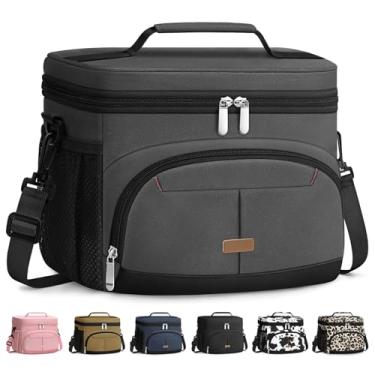 Imagem de Pritent Lancheira para homens e mulheres, lancheira isolada, à prova de vazamento, lancheira com alça removível para trabalho, escola, piquenique, viagem (cinza/12L