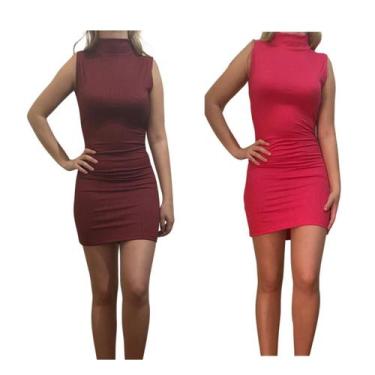 Imagem de Kit c/2 Vestidos Gola Alta Canelado - Empório J, Vinho, Pink, Único