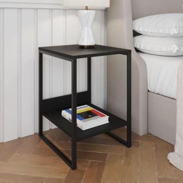 Imagem de Mesa Cabeceira Industrial Preta Tókio Base Ferro Preto Cor: Preto - UP