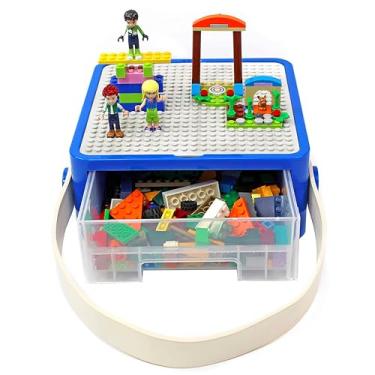 Imagem de Bins & Things Caixa organizadora de armazenamento – Estojo de armazenamento de brinquedos para blocos de construção, bonecas pequenas e acessórios - Mala de brinquedo infantil com tampa de placa de
