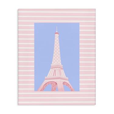 Imagem de Stupell Industries Design de arte de parede em tela com listras rosa da Torre Eiffel por Pooja Dave, 76 x 61 cm