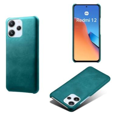 Imagem de Capa para Xiaomi Redmi 12 4G,Proteção contra quedas,Casca de volta de cor sólida simples,Design de couro de imitação de plástico-Green