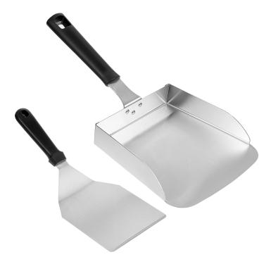 Imagem de mekueeex 2 Peças De Pá Grande Para Chapa E Espátula Larga Hambúrguer. Removedor Alimentos Em Aço Inoxidável. Grelha Churrasco Frituras, Refogados, Utensílios Hibachi, Prata