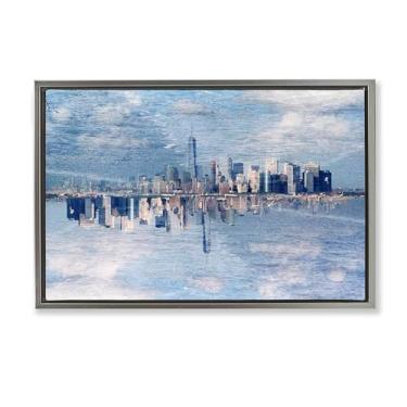 Imagem de Stupell Industries Desenho de arte de parede em tela flutuante emoldurada cinza horizonte da cidade por Robin Vandenabeele, 53 x 78 cm