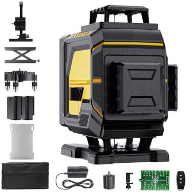 Imagem de 16 linhas laser nível 360 autonivelamento, 4x360° profissional 4D cross line lazer nível verde com 2 baterias para construção e pendurar fotos, suporte magnético de brilho ajustável, controle remoto