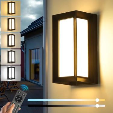 Imagem de Luzes de parede externas 5CCT, arandela de parede moderna LED com controle remoto IP65 à prova d'água em alumínio preto, luminárias externas para casa, varanda, garagem, passarela, quintal, jardim