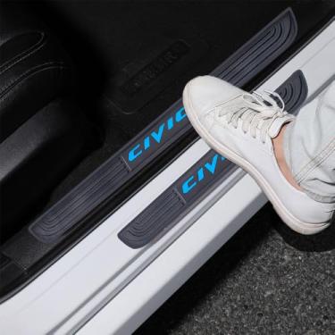 Imagem de MASLEVAU 4 peças/conjunto de protetores de placa de peitoril de porta de carro - protetor de placa de borracha macia preta frontal/traseira do peitoril da porta, adesivos protetores de pedal de porta