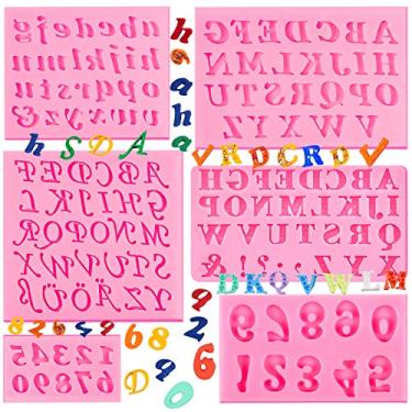Imagem de 6 peças de letras de silicone, molde de resina, número do molde de resina, letras maiúsculas, molde de silicone, letras minúsculas, molde de chocolate, molde de sabonete, bandeja de cubo de gelo para sobremesas