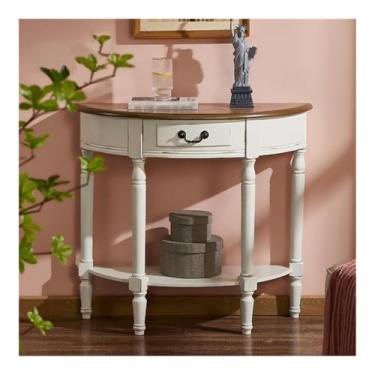 Imagem de Mesa de console meia lua com gavetas de armazenamento e prateleira inferior, mesa de sofá para sala de estar, mesa de entrada moderna, mesa de corredor, mesa de entrada pequena de madeira com mesa de