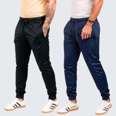 Imagem de Kit 2 Calças Jogger Skinny Masculina Helanca Flanelada Casual Academia-Masculino