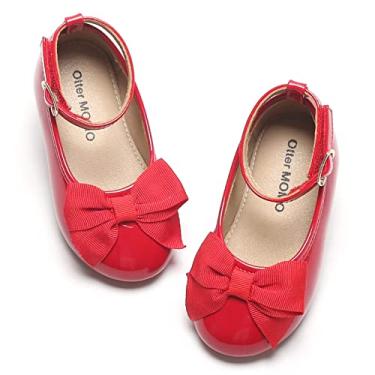Imagem de Otter MOMO Sapatilhas de balé Mary Jane para meninas com nó de laço, D753-Vermelho, 1 Big Kid