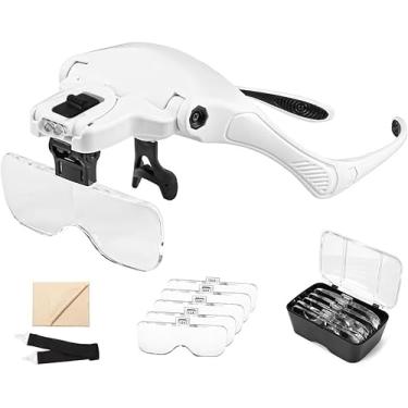 Imagem de Lupa de Cabeça Profissional Óculos Leitura, com 2 LEDs e 5 Lentes de Aumento, Lupa de Aumento para Leitura