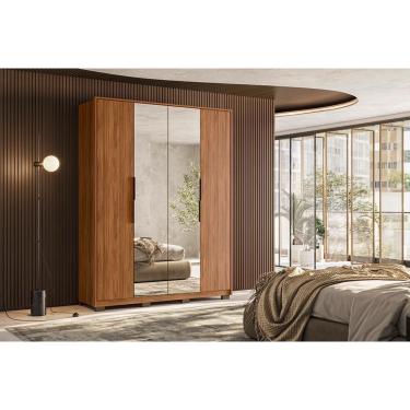 Imagem de Guarda Roupa Solteiro 4 Portas e 3 Gavetas c/ 2 Espelhos e Pés Attore Nogueira - Demóbile