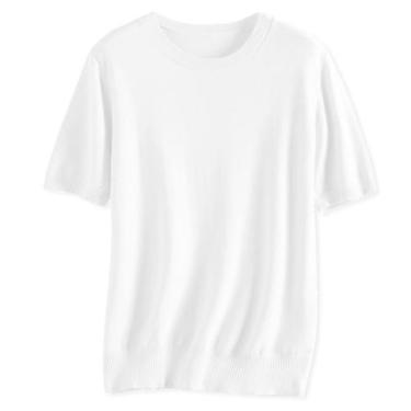 Imagem de Camisola de malha SANGTREE de manga curta para mulheres - branca