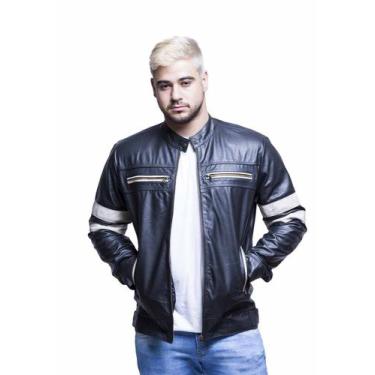 Imagem de Jaqueta de Couro Slim Preto e Marfim - Parra Couros, P