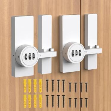 Imagem de SecureLatch Fechadura de porta de celeiro flip de 180 graus, fechadura de porta deslizante adesiva sem chave, trava de armário de segurança de combinação de 3 dígitos para portão, armazenamento