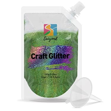 Imagem de SAIYOND 150 g 1/128 Purpurina Artesanal, Poliéster Metálico, Holográfico, Glitter em Pó com Funil para Resina, Pintura, Copos, Manicure de Unhas para Maquiagem Corporal (150 g, Verde Claro Holográfico