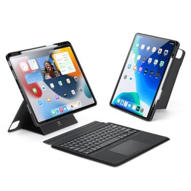 Imagem de DUX DUCIS Capa com teclado para tablet, capa para tablet iPad com teclado, trackpad multitoque e suporte para lápis, capa fólio magnética removível sem fio retroiluminada em 7 cores (Preto-iPad Pro