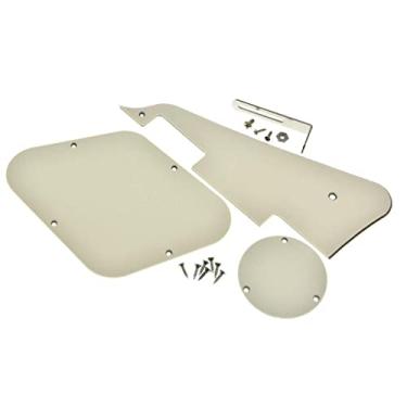 Imagem de Dopro LP Placa traseira para guitarra Pickguard placa traseira para interruptor e suporte de montagem de aço níquel com parafusos de montagem Pickguard de aço para EUA Les Paul envelhecido branco