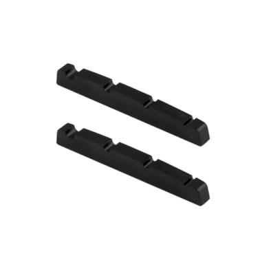Imagem de Metallor 4 cordas grafite baixo porca pré-ranhurada parte inferior plana 42 mm x 5,3 mm x 3,5 mm compatível com peças de baixo Fender PB conjunto de substituição de 2 peças preto.