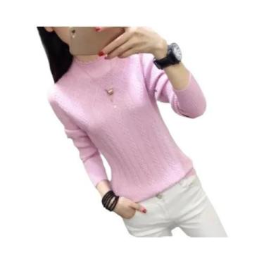 Imagem de Suéter De Cashmere Feminino De Inverno Com Gola Alta Curta Estilo Tric