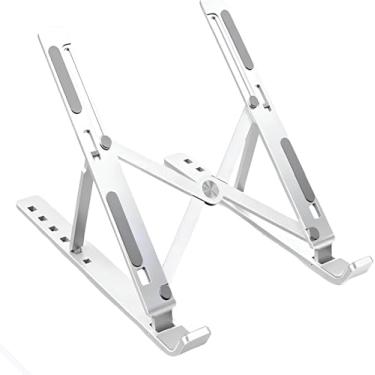 Imagem de Suporte para Notebook e Tablet em Alumínio Articulado Dobrável com Regulagem de Altura, Base Estável Antiderrapante, Linha Premium, Portátil, Ideal para Mesa Escritório Home Office e Estudo