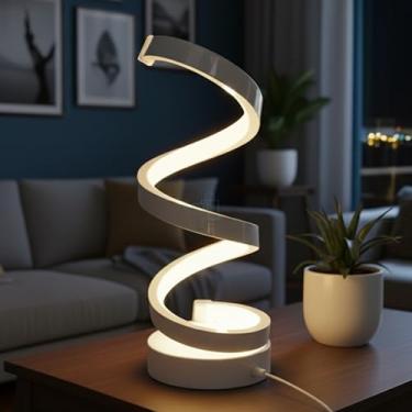 Imagem de Luminária Espiral LED Abajur Moderno de Mesa, Design Decorativo, 3 Modos, Fria Quente e Mista, Controle de Intensidade USB, Alumínio Branco, Ideal para Quarto, Escritório, Estudos - JP Varejo Online