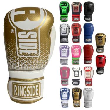 Imagem de Ringside Apex Bag Gloves, IMF-Tech Luvas de boxe com suporte de pulso seguro, luvas de boxe sintéticas para homens e mulheres, brancas e douradas, G/GG