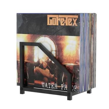 Imagem de MayRecords Porta-discos de vinil preto, armazenamento de discos de metal, suporte de vinil para álbuns, arquivos, livros, comporta até 30-40 LPs