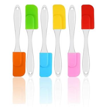 Imagem de Conjunto de 6 mini espátulas de silicone, pequenas espátulas de borracha, resistente ao calor, antiaderente para assar, cozinhar, misturar, espátulas pequenas para uso na cozinha, multicolorido