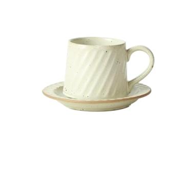Imagem de Caneca de café de cerâmica Caneca de cerâmica grande capacidade com listras brancas e manchas, copo água para escritório, conjunto xícara café pires, 300ml