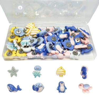 Imagem de Lindos pinos de pressão de vida marinha, 8 estilos, tachas de polegar de pinguins, tachas decorativas de cortiça para quadro de avisos, fotos de mapas de parede, escritórios, materiais escolares e