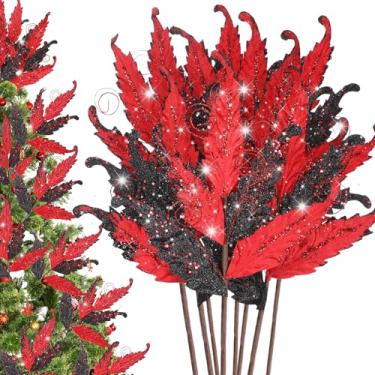 Imagem de HyDren 10 peças de folhas de glitter de Natal grandes ornamentos para palitos de árvore de Natal, sprays, galhos, ramos, florais, para decoração de guirlanda de árvore de Natal, decoração DIY