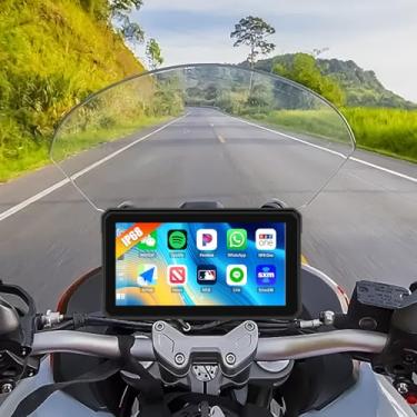 Imagem de SIXWIN Motocicleta sem fio CarPlay Android Auto 15 cm, suporte TPMS Bluetooth IP68 à prova d'água para motocicleta, navegação GPS, Siri, Google Assistant